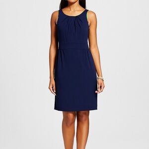 BODEN Pleated Navy Sheath Viscose Sleeveless Formal Zip Back Dress
